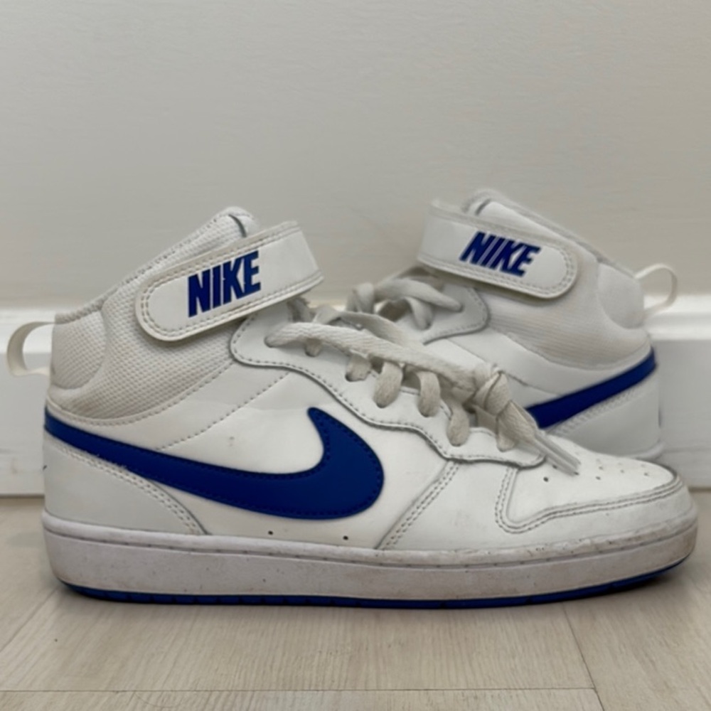 Nike White and Blue High-Top Sneakers